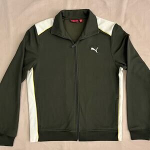 Puma Men's Olive Green Full Zip Jacket with White Sides Size Large